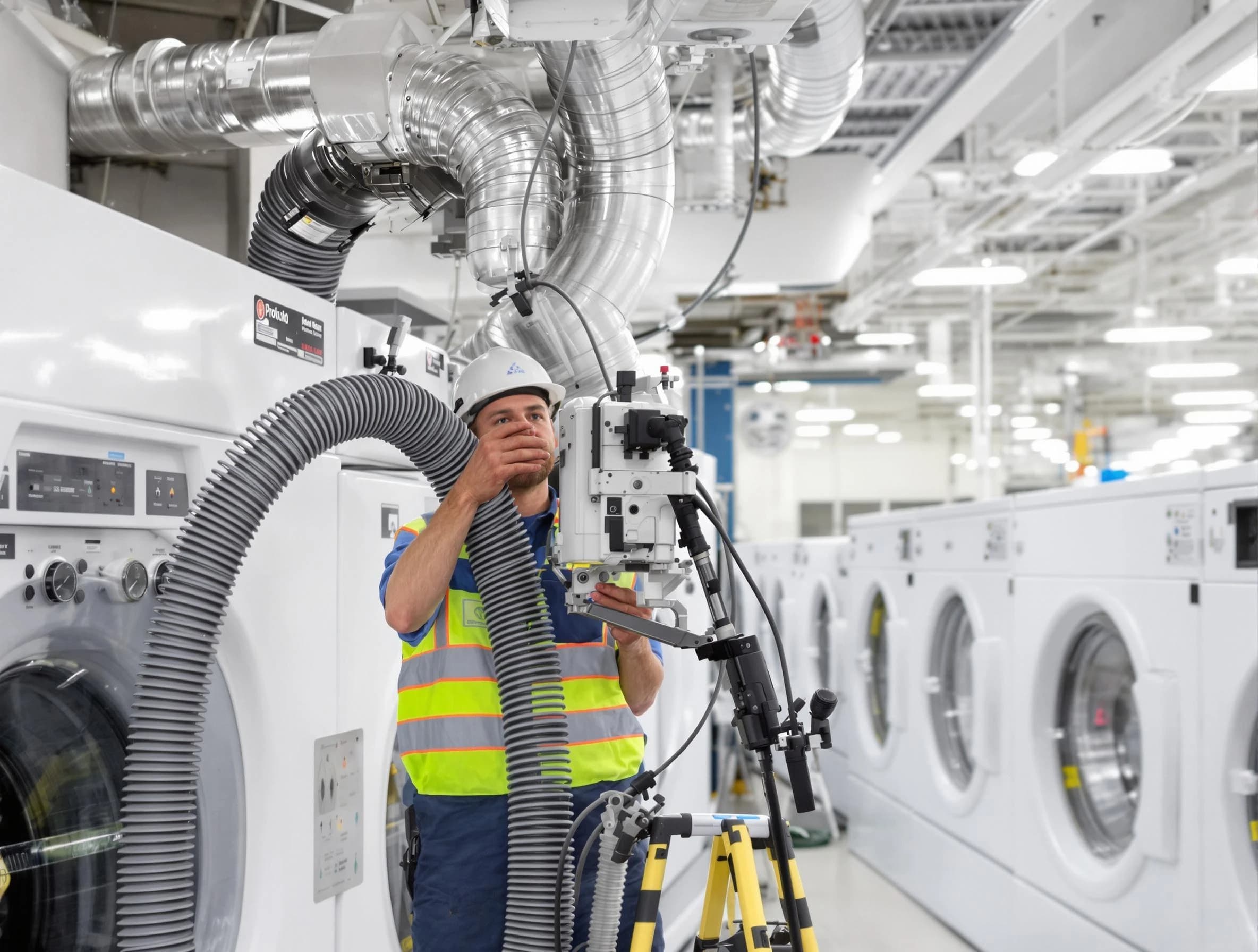 Sugar Hill Dryer Vent Cleaning team performing commercial-grade dryer vent cleaning at a business facility in Sugar Hill