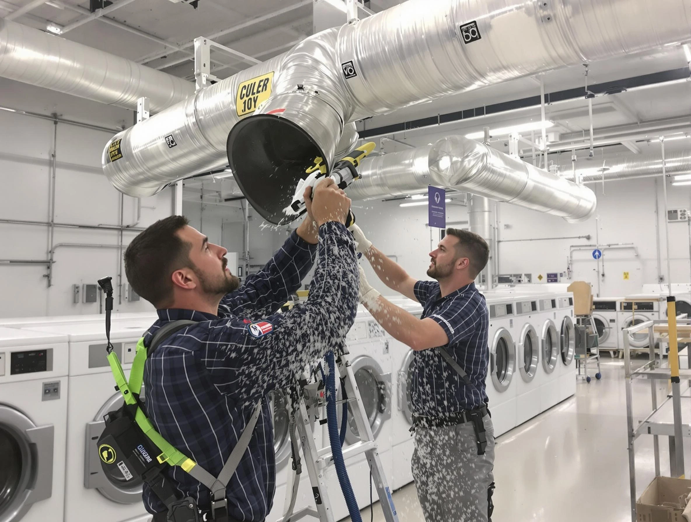 Sugar Hill Dryer Vent Cleaning team performing large-scale commercial dryer vent cleaning in Sugar Hill