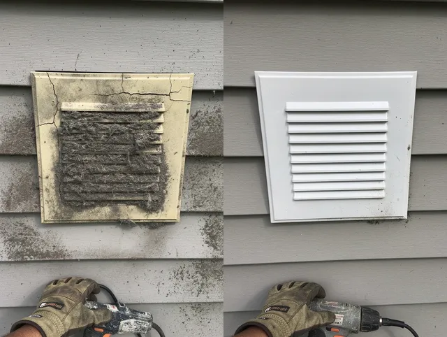 Sugar Hill Dryer Vent Cleaning technician installing high-quality dryer vent cover at a residential property in Sugar Hill